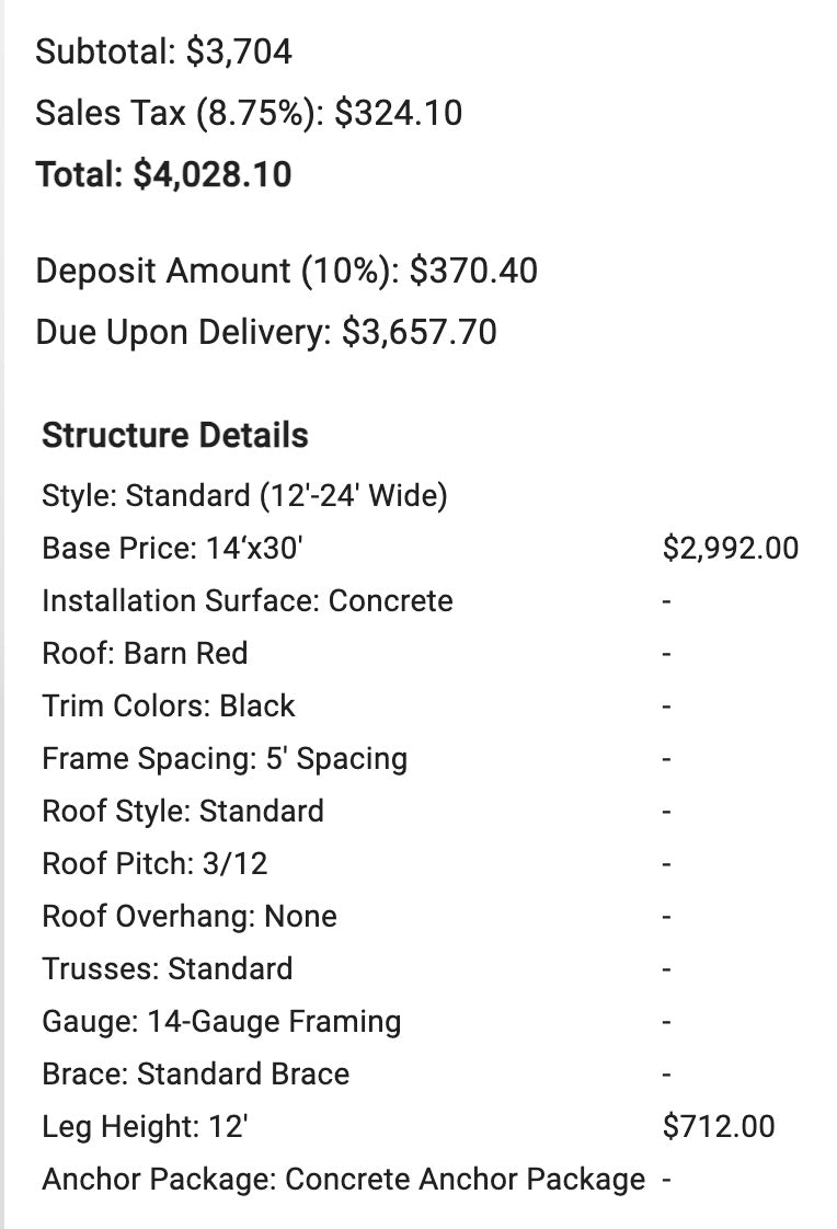 Classic Style roof only 14x30x12