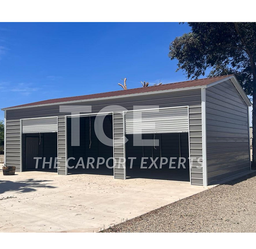 3-Car Metal Garage Vertical Roof